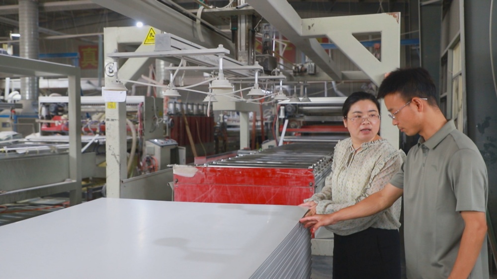 圖為金神鎮政府工作人員在桐城市格美新型建材有限公司訪企問需。.jpg